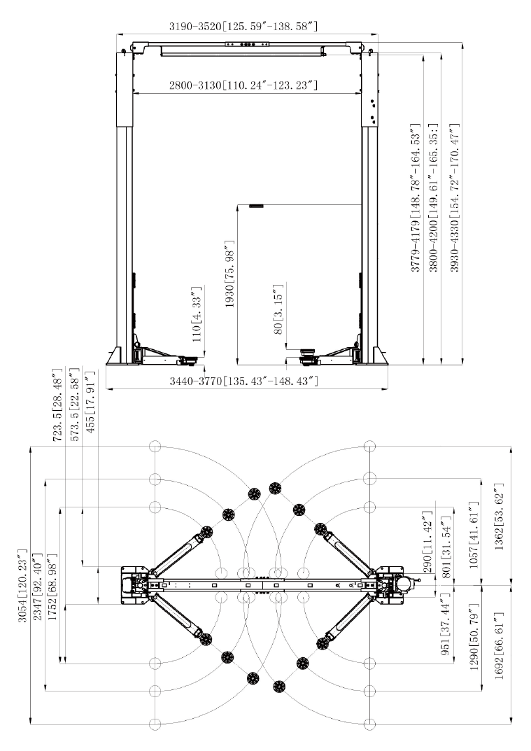 GB-TP-4.5KA Two-post Clear Floor Lift(Manual Unlocking)