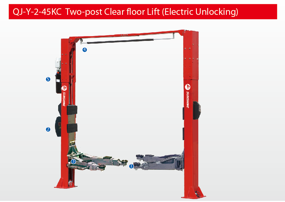 Two-post Clear Floor Lift QJ-Y-2-45KC (Electric Unlocking)