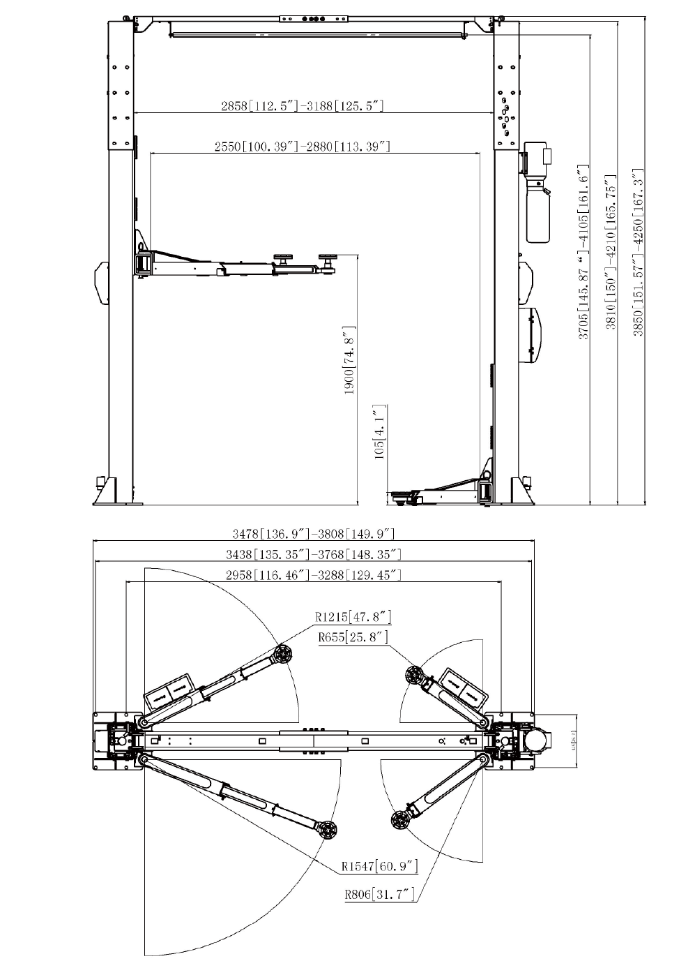Two-post Clear Floor Lift QJ-Y-2-45KC (Electric Unlocking)